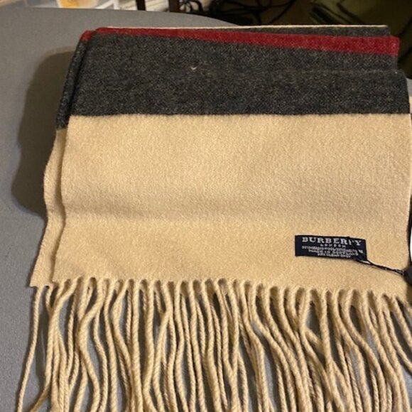 Burberry black, red, and tan, colored scarf. Made in Scotland. NWOT - Picture 2 of 4